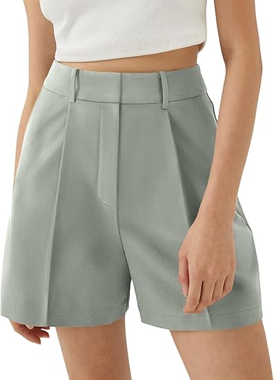 Womens Shorts Dressy High Waisted Wide Leg Tailored Shorts Pleated Business Casual Work Trouser Shorts Without Belts - Off-White