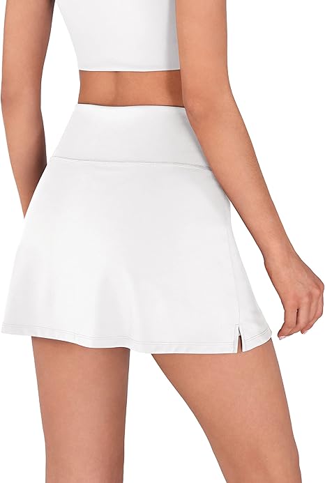Women's Athletic Tennis Skorts with Pockets Built-in Shorts Golf Active Skirts for Sports Running Gym Training - White