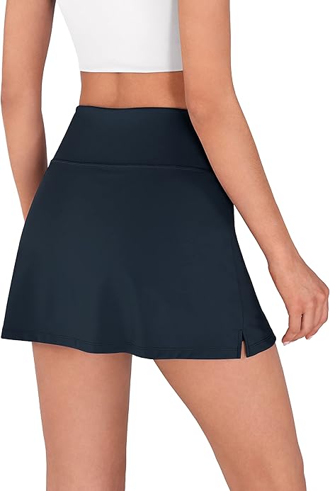 Women's Athletic Tennis Skorts with Pockets Built-in Shorts Golf Active Skirts for Sports Running Gym Training - Dark Blue