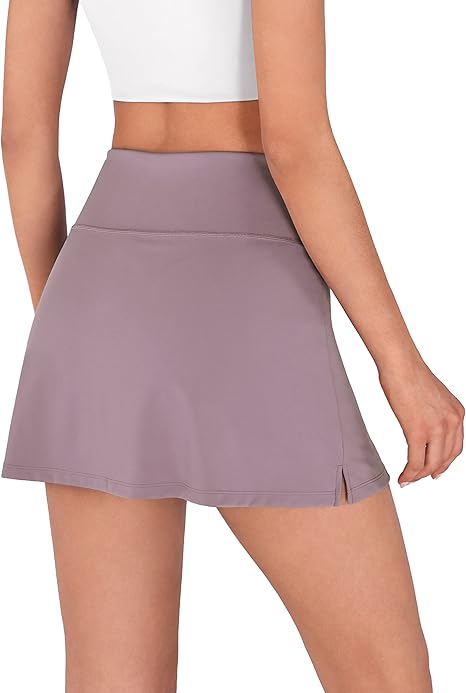 Women's Athletic Tennis Skorts with Pockets Built-in Shorts Golf Active Skirts for Sports Running Gym Training - Purple