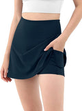 Women's Athletic Tennis Skorts with Pockets Built-in Shorts Golf Active Skirts for Sports Running Gym Training - Dark Blue