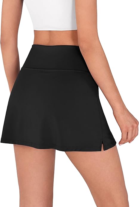 Women's Athletic Tennis Skorts with Pockets Built-in Shorts Golf Active Skirts for Sports Running Gym Training - Black