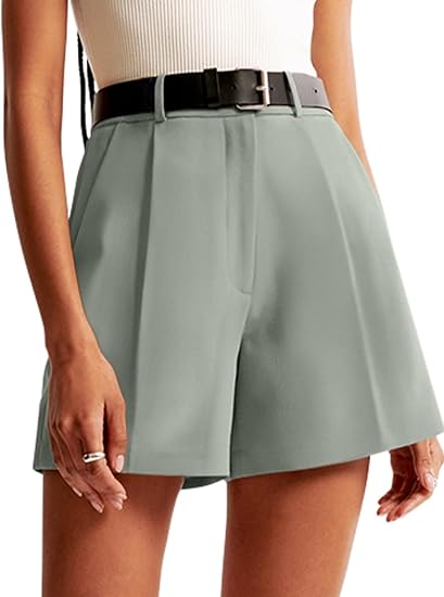 Womens Shorts Dressy High Waisted Wide Leg Tailored Shorts Pleated Business Casual Work Trouser Shorts Without Belts - Off-White