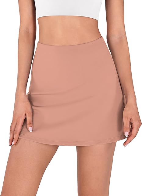 Women's Athletic Tennis Skorts with Pockets Built-in Shorts Golf Active Skirts for Sports Running Gym Training - Pink
